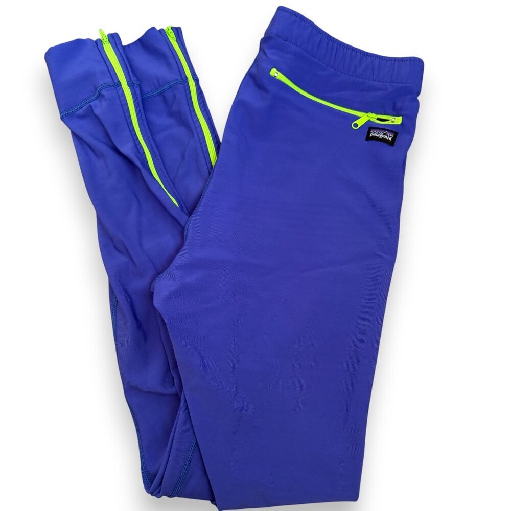 Vintage Retro 80s Patagonia Running Tights Purple Lime Green Medium